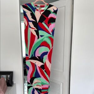 Farm Rio Women's Colorful Monstera Organic Cotton T-Shirt Dress Size medium